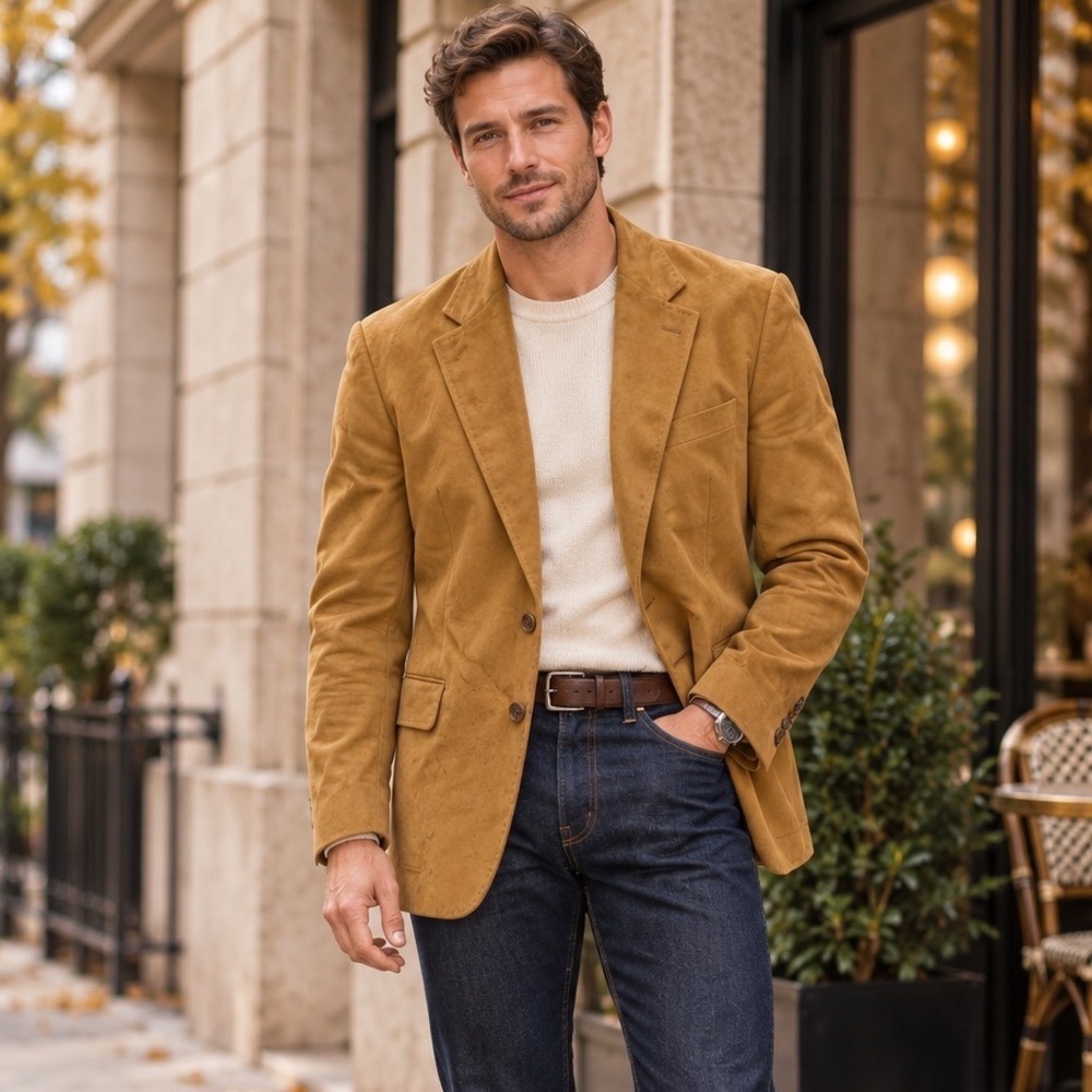 Jack Victor Faux Suede Blazer Camel Tan Sport Coat Old Money Jacket Fall Sz 42R